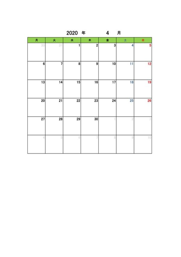 万年カレンダーテンプレート02「月曜始まり」（エクセル・Excel）
