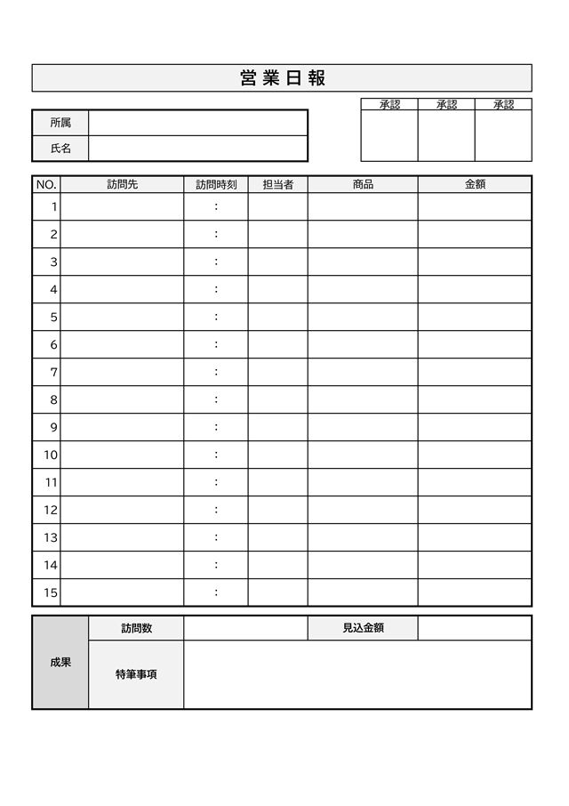 営業日報テンプレート02「エクセル形式の日報報告書」（エクセル・Excel）