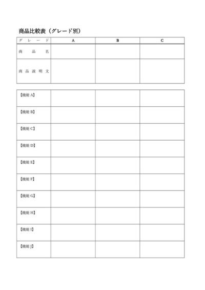 商品比較表テンプレート02「メーカー別商品比較用」（ワード・Word ...