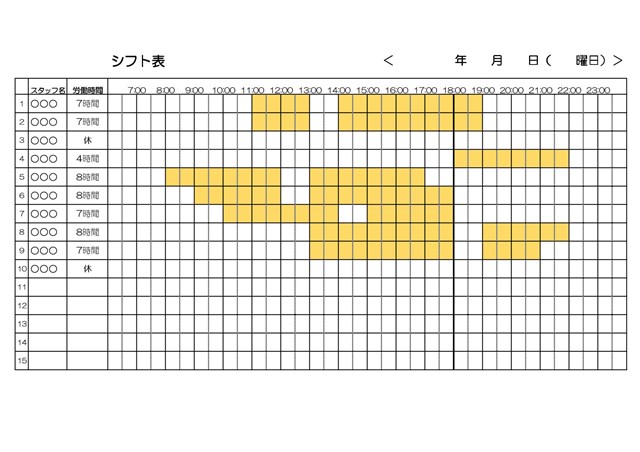 出勤表テンプレート03「グラフ形式のシフト表」（エクセル・Excel）