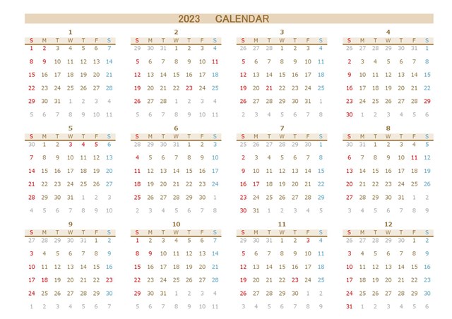 2023年（令和5年）カレンダーテンプレート01「おしゃれな万年カレンダー」（エクセル・Excel）