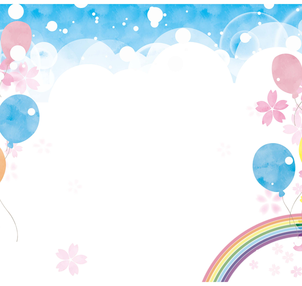フレーム・枠テンプレート05「桜の花・風船・虹のイラスト入り」（JPG・PDF）